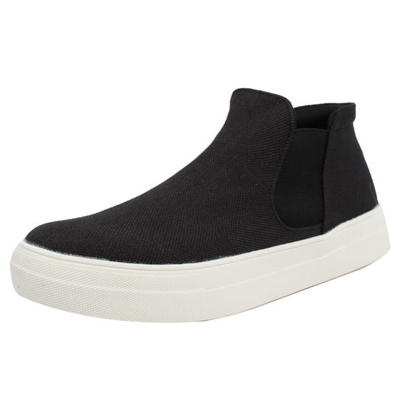 Black Round Toe Canvas Elastic Slip On Loafer Shoe - Picture 2 of 8